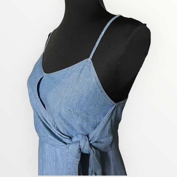 Topshop Faux Wrap Midi Dress Tie Chambray | Size 6 - Picture 6 of 12